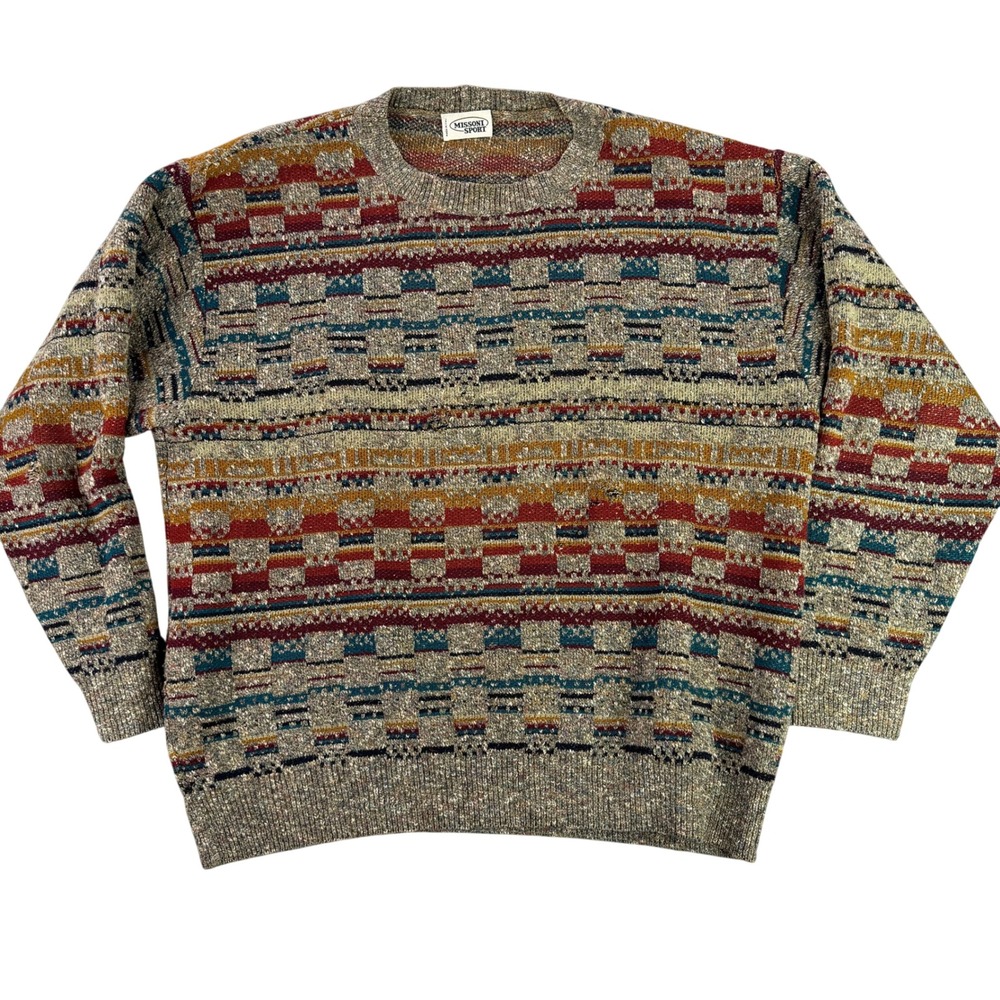 Missoni Sport Sweater Mens XL Geometric Wool‎ Coogi Style Made in Italy Rap